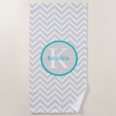 Blauwgroen Chevron Monogram Beach Towel Strandlaken (Voorkant)
