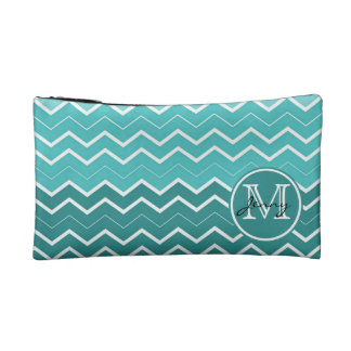 Blauwgroen Chevron Monogram Cosmetica Tasje
