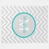 Blauwgroen Chevron Monogram Fleece Blanket (Voorkant (Horizontaal))