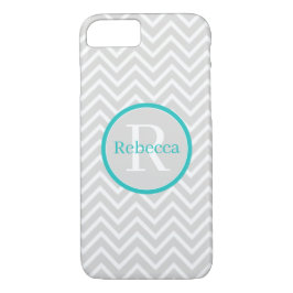 Blauwgroen Chevron Monogram iPhone Case