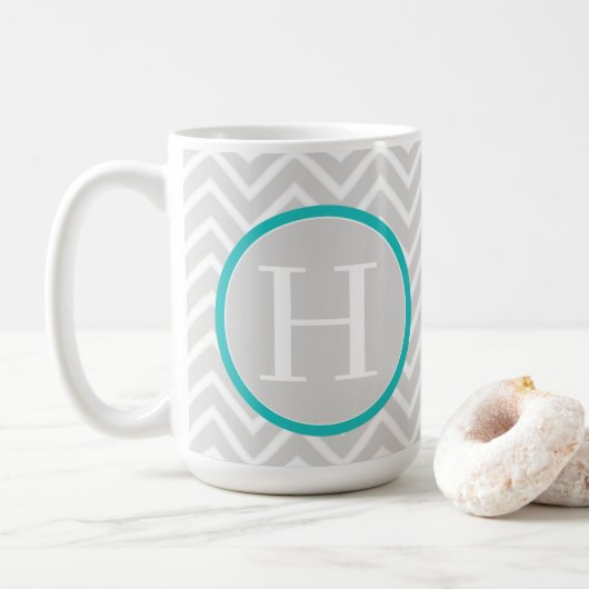 Blauwgroen Chevron Monogram koffie Mok (Met donut)