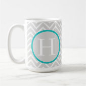 Blauwgroen Chevron Monogram koffie Mok (Links)