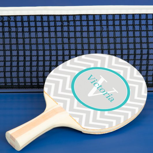 Blauwgroen Chevron Monogram Ping Pong Paddle Tafeltennisbatje (Insitu)