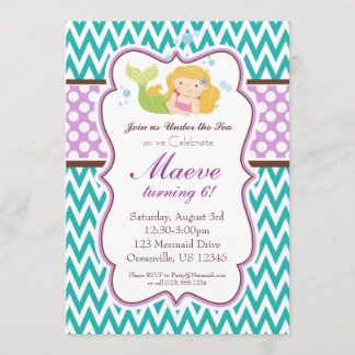 Blauwgroen Chevron, Paarse Stippen Blonde Mermaid Kaart