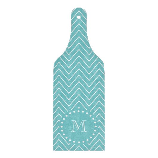 Blauwgroen Chevron Pattern | Blauwgroen monogram Snijplank (Voorkant)