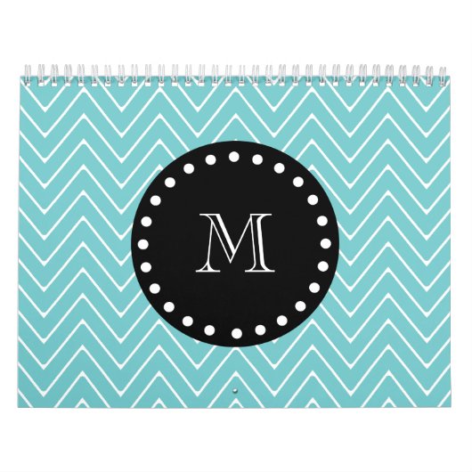 Blauwgroen Chevron Pattern | Zwart monogram Kalender (Hoes)