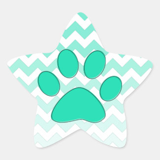 Blauwgroen Chevron Paw Zig Zag Monogram Ster Sticker