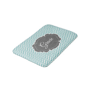 Blauwgroen Chevron Personalized Bath Mat