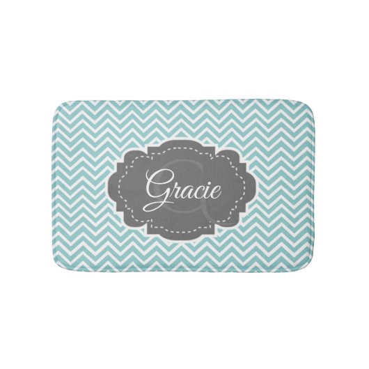 Blauwgroen Chevron Personalized Bath Mat (Voorkant)