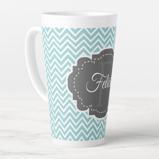 Blauwgroen Chevron Persoonlijke Latte Mok (Linkerhoek)