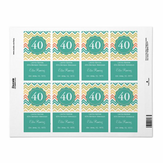 Blauwgroen Chevron Wijnlabel (375 ml) Etiket (Full Sheet)