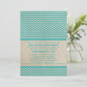 Blauwgroen Chic Chevron Wedding Invite Kaart (Staand voorkant)