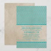 Blauwgroen Chic Chevron Wedding Invite Kaart (Voorkant / Achterkant)