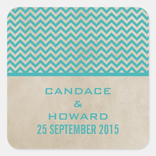 Blauwgroen Chic Chevron Wedding Stickers (Voorkant)