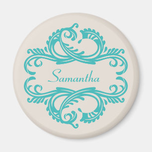 Blauwgroen Chic Damask Magnet Magneet