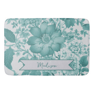 Blauwgroen  Chinoiserie Bloemen gepersonaliseerd Badmat