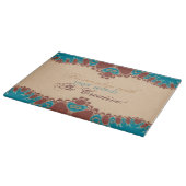 Blauwgroen + Chocolade Lace Pinstripes met aangepa Snijplank (Hoek)