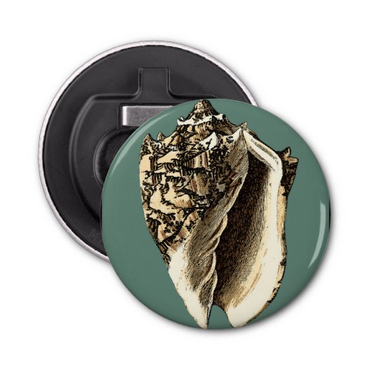 Blauwgroen Conch Shell Button Flesopener (Voorkant)