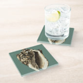 Blauwgroen Conch Shell Glazen Onderzetter (Schuin)