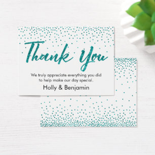 Blauwgroen Confetti Script - Hartelijk dank voor d Visitekaartjes