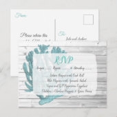 Blauwgroen Coral RSVP Wedding Briefkaart (Voorkant / Achterkant)