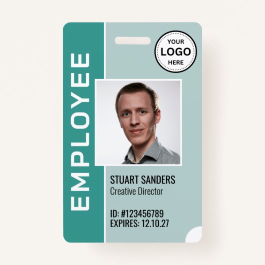 Blauwgroen Corporate Logo Medewerker Fotobadge Badge (Voorkant)