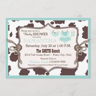 Blauwgroen Cowgirl Baby shower Tutu Kaart