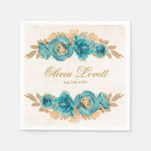 Blauwgroen Creamy Gold Waterverf Floral Vrijgezell Servet (Voorkant)