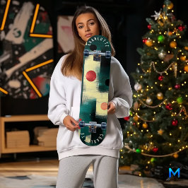 Blauwgroen, Crème, Rood Abstract Geometrisch Skate Skateboard