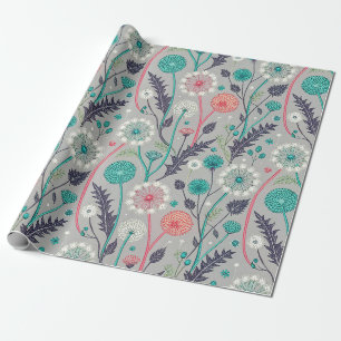 Blauwgroen & Crimson Dandelion Dream – Gestileerde Cadeaupapier