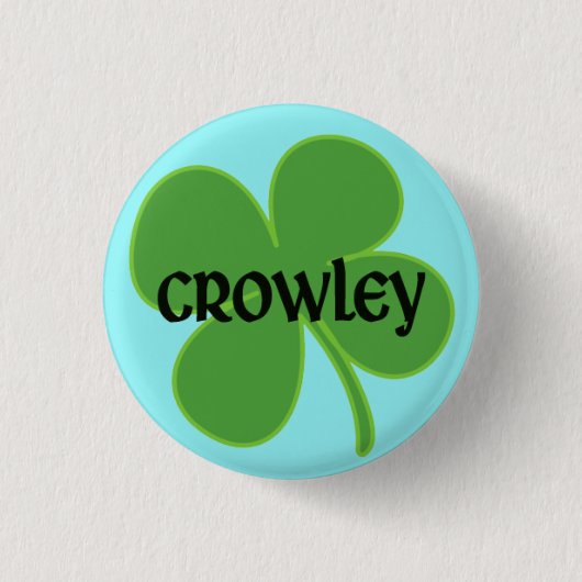 Blauwgroen Crowley Pin met Shamrock Ronde Button 3,2 Cm (Voorkant)