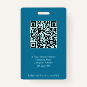 Blauwgroen Custom Employee Photo Company Logo QR C Badge (Achterkant)