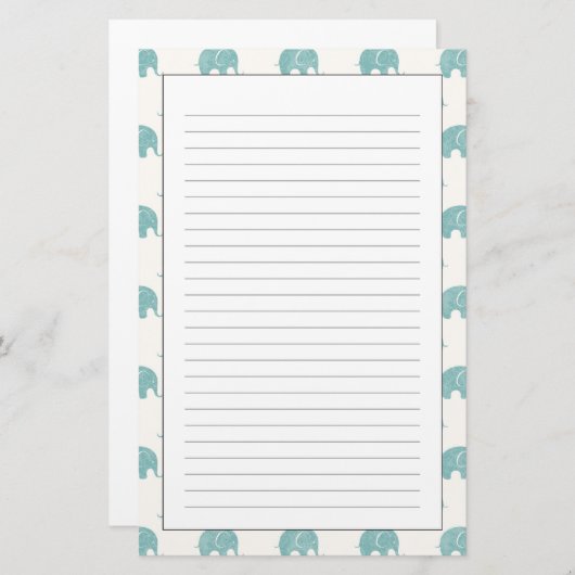 Blauwgroen Cute Elephant Patroon Briefpapier (Voorkant / Achterkant)