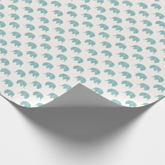 Blauwgroen Cute Elephant Patroon Cadeaupapier (Hoek)