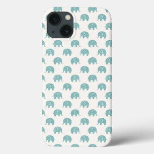 Blauwgroen Cute Elephant Patroon iPhone 13 Hoesje