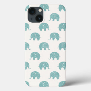 Blauwgroen Cute Elephant Patroon iPhone 13 Hoesje