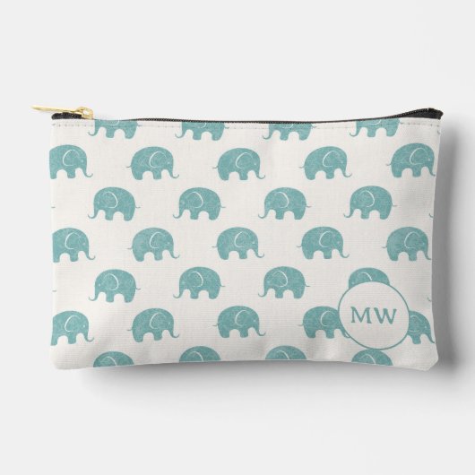 Blauwgroen Cute Elephant Patroon Etui (Voorkant)