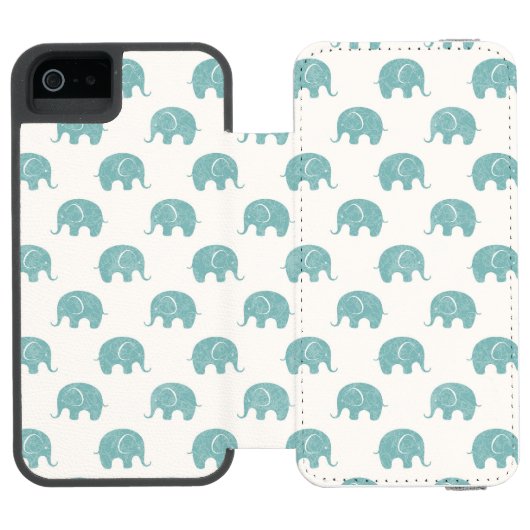 Blauwgroen Cute Elephant Patroon Incipio iPhone Portemonnee Hoesje (Agenda Open)