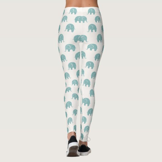 Blauwgroen Cute Elephant Patroon Leggings (Achterkant)