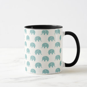 Blauwgroen Cute Elephant Patroon Mok