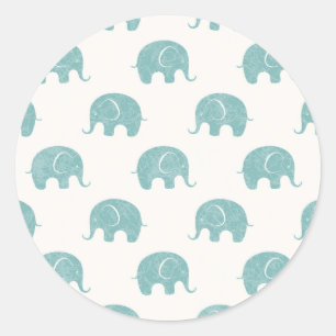 Blauwgroen Cute Elephant Patroon Ronde Sticker