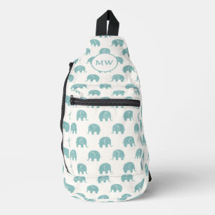 Blauwgroen Cute Elephant Patroon Sling Bag