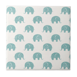 Blauwgroen Cute Elephant Patroon Tegeltje