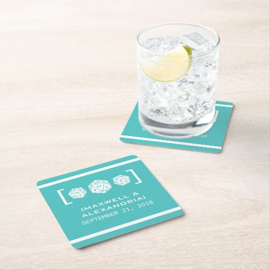 Blauwgroen D20-desktop gamerpapier Onderzetters (Insitu)