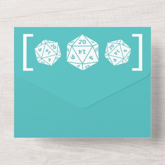 Blauwgroen D20-dijgamer in één bruiloft All In One Uitnodiging (Achterkant)
