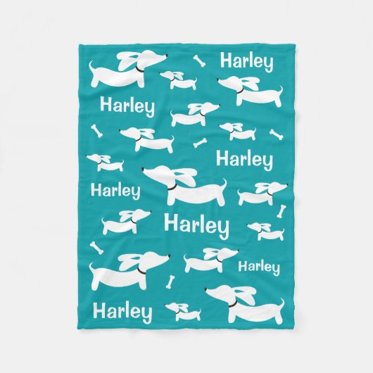 Blauwgroen Dachshund Custom Deken voor Wiener Dogs (Voorkant)