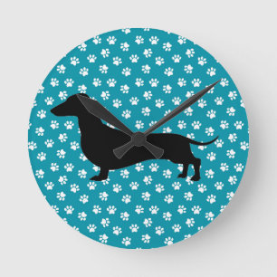 Blauwgroen Dachshund Silhouette Wall klok