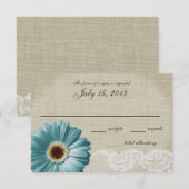 Blauwgroen Daisy and Lace Wedding Response Kaart (Voorkant / Achterkant)