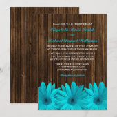 Blauwgroen Daisy Barn Wood Wedding Invitations Kaart (Voorkant / Achterkant)