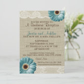 Blauwgroen Daisy en Burlap BBQ bruiloft receptie Kaart (Staand voorkant)
